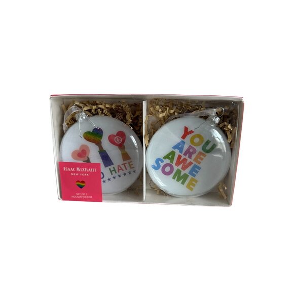 ISAAC MIZRAHI Pride No Hate Ornament Duo Set NEW - Picture 1 of 4